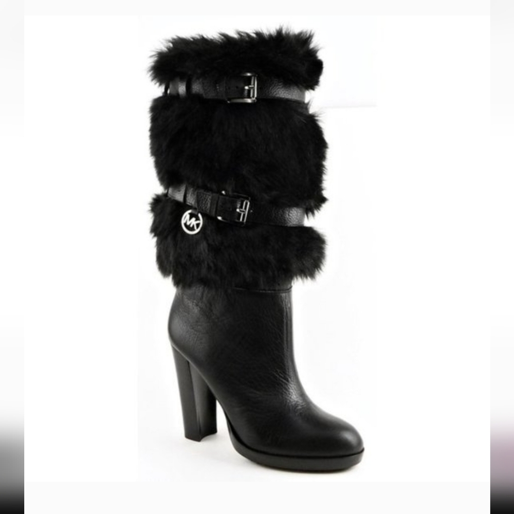 Michael Kors Black Leather Faux Fur High Heel Boots